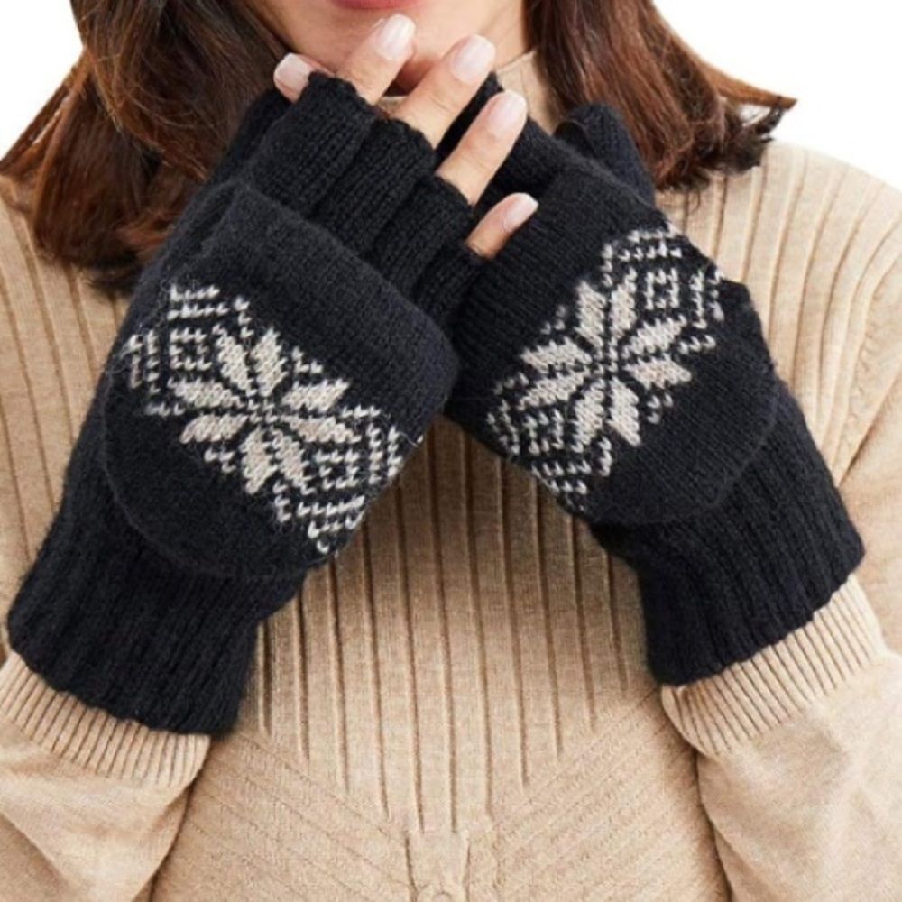 Thinsulate Thermal Insulation Fingerless Wool Mittens In Black